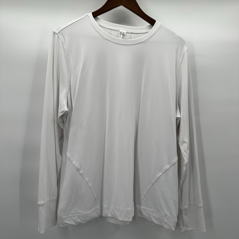 Lulu B‎ Top Shirt Womens XL White Scuba Resort UPF Coastal Beach Thumb Holes